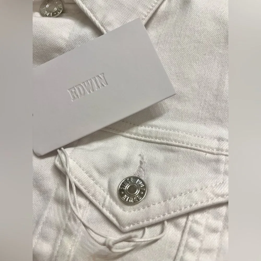Anthropologie‎ Edwin Evie Optic White Jean Jacket Silver Hardware NWT Small - Picture 6 of 12